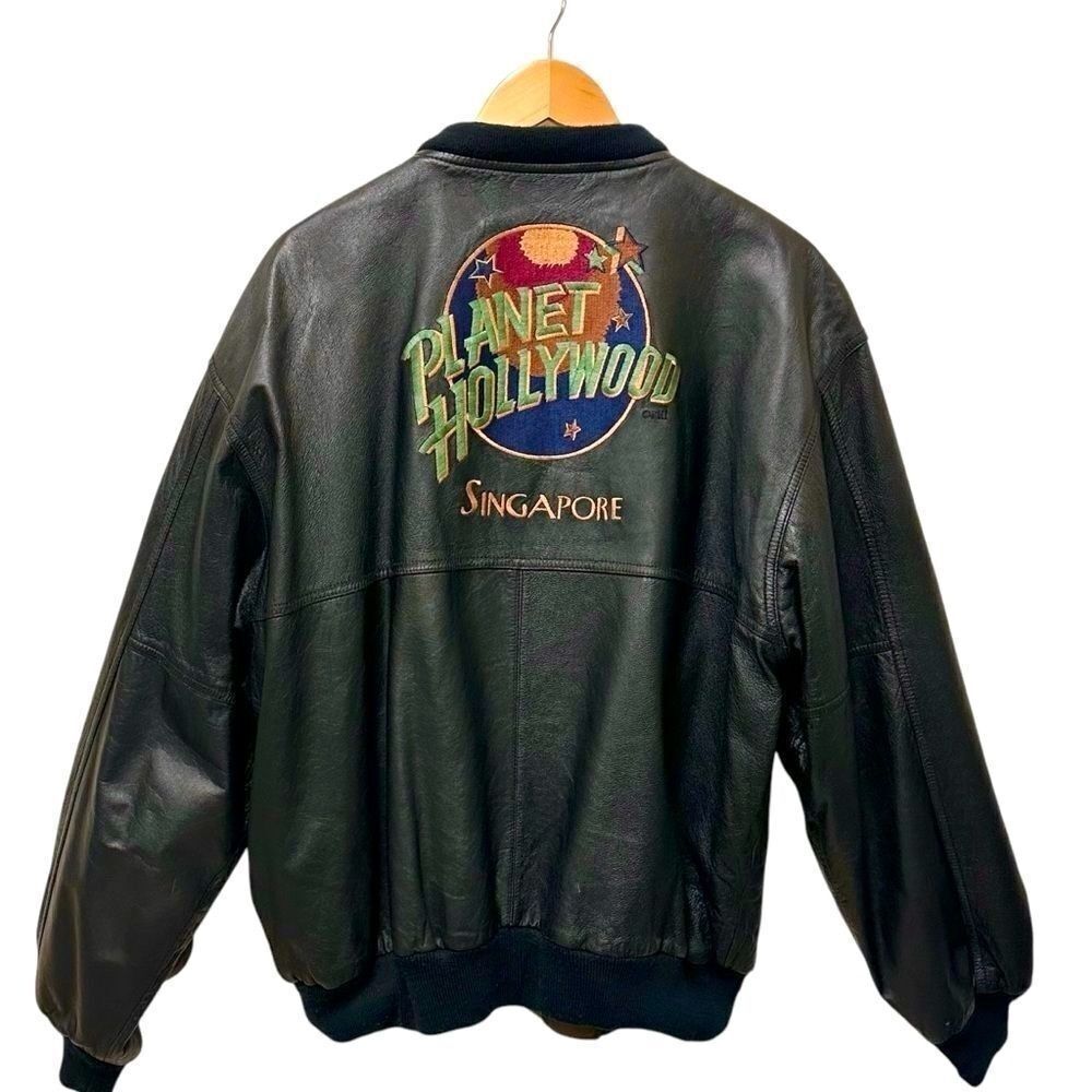PLANET Hollywood Singapore jacket coat vintage black leather reversible L.